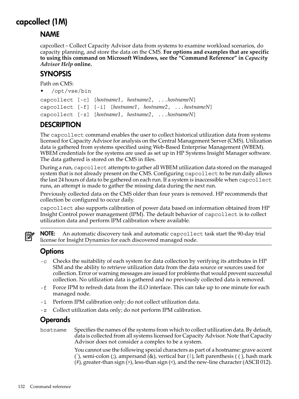 Capcollect (1m), Capcollect(1m), Name | Synopsis, Description, Options, Operands | HP Matrix Operating Environment Software User Manual | Page 132 / 192