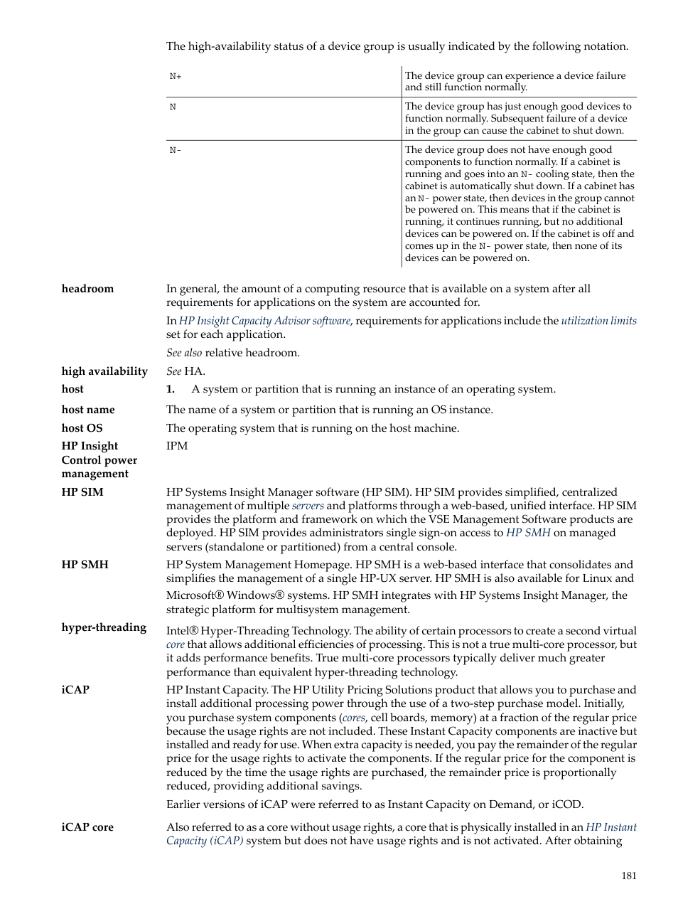 Hp instant capacity (icap) | HP Matrix Operating Environment Software User Manual | Page 181 / 192