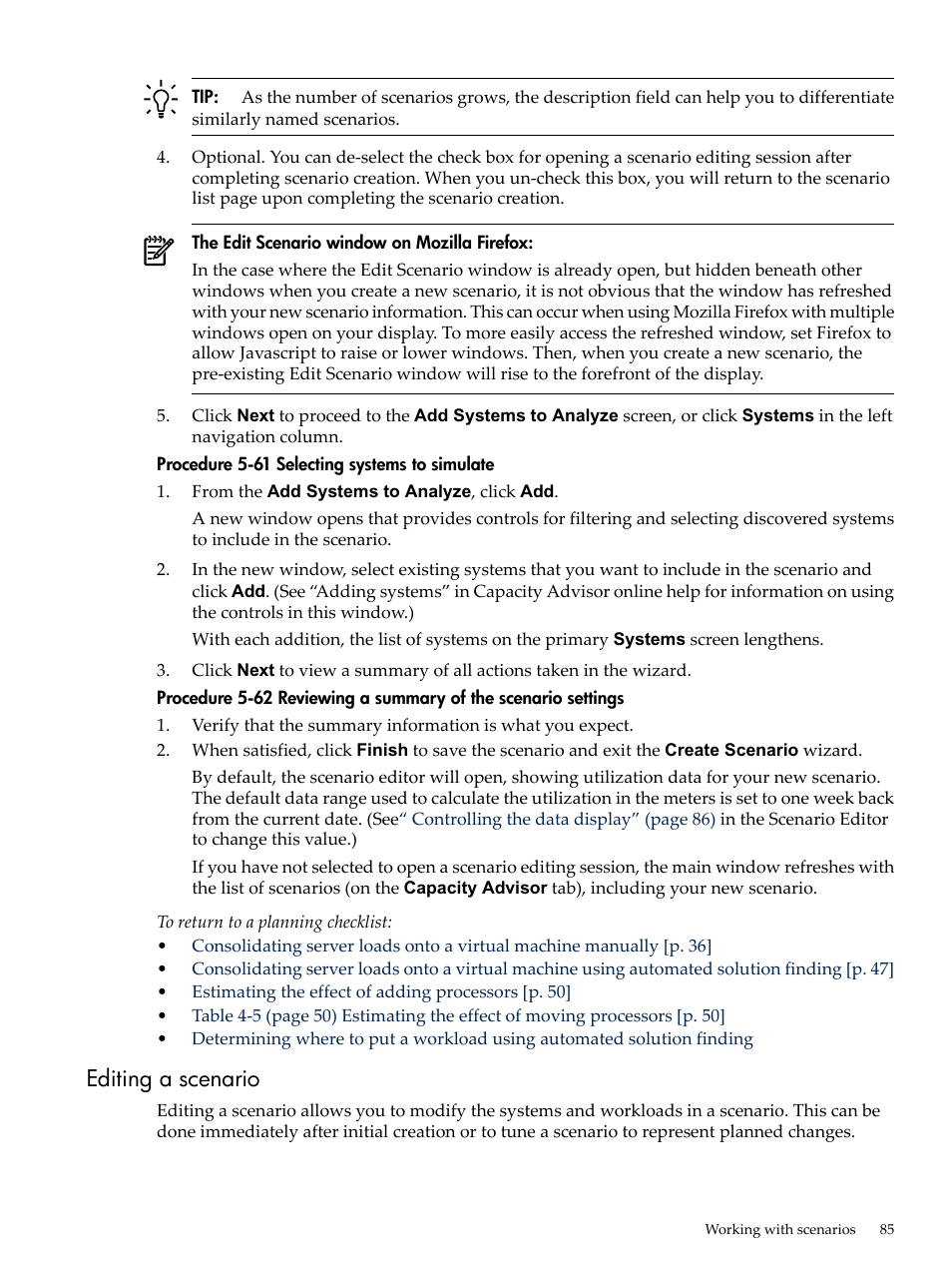 Editing a scenario, Editing a | HP Matrix Operating Environment Software User Manual | Page 85 / 192