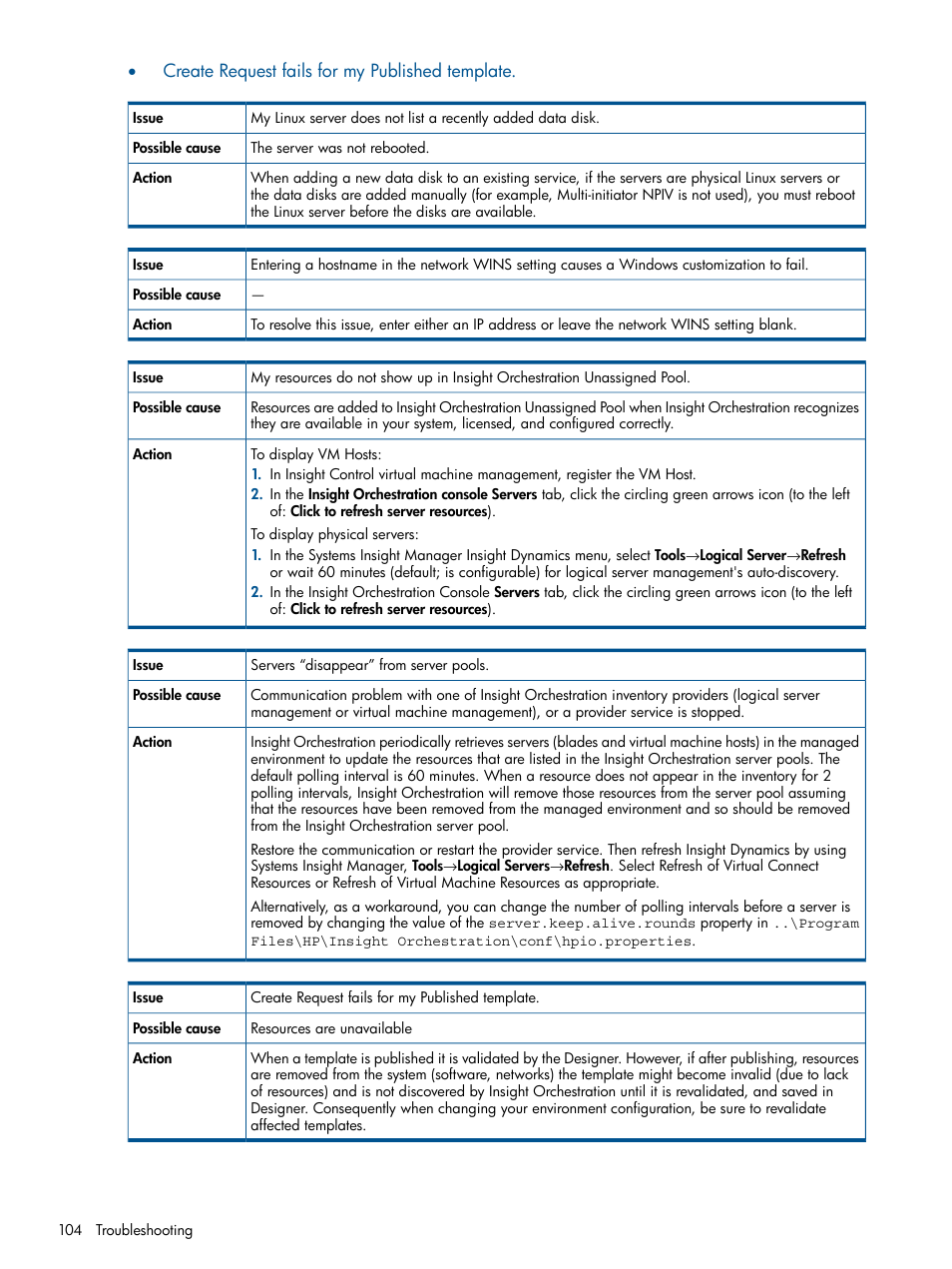 Servers “disappear” from server pools | HP Matrix Operating Environment Software User Manual | Page 104 / 137