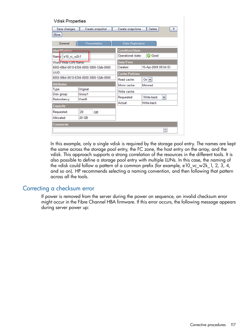 Correcting a checksum error, Correcting a | HP Matrix Operating Environment Software User Manual | Page 117 / 137