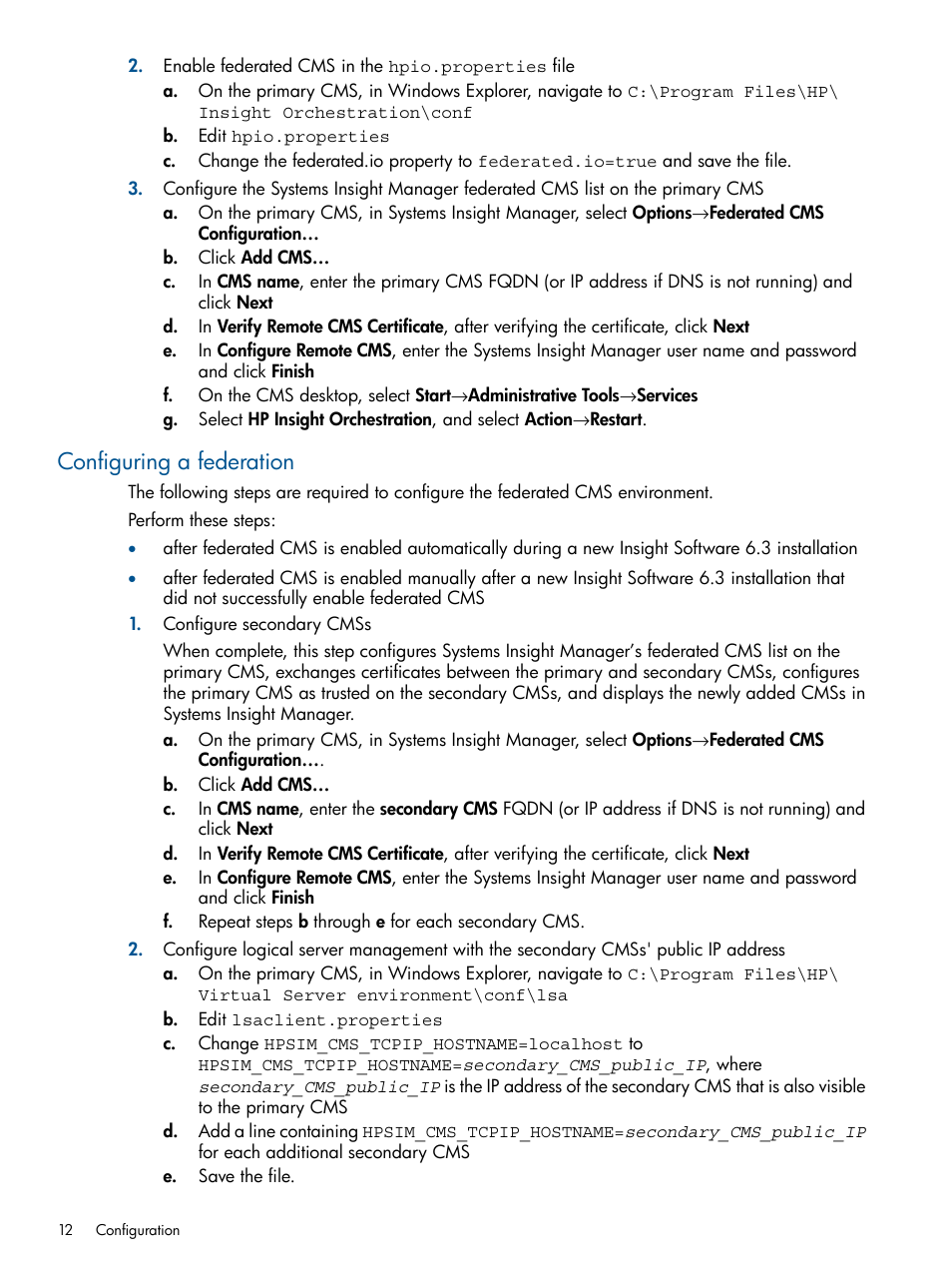 Configuring a federation | HP Matrix Operating Environment Software User Manual | Page 12 / 137