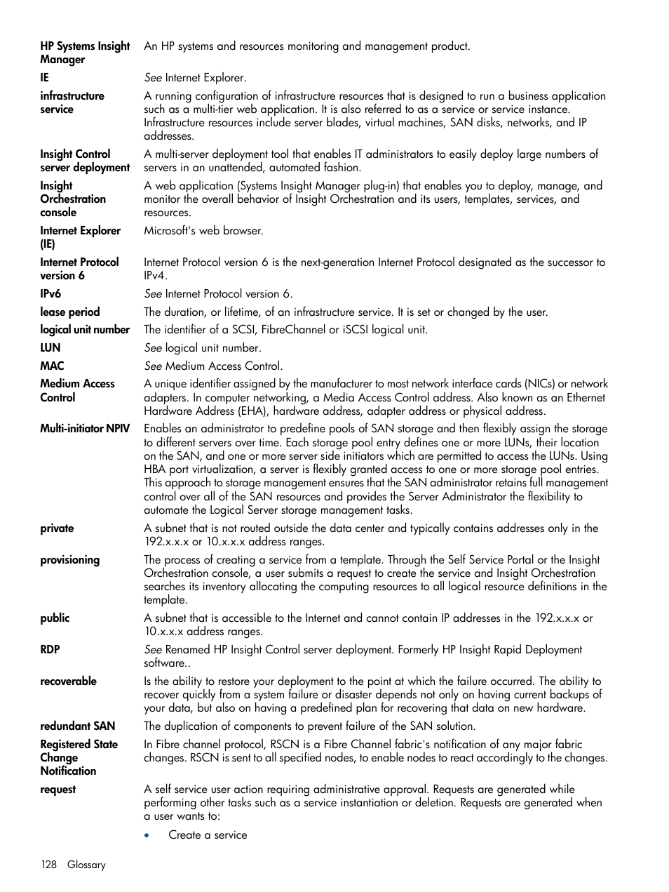 Provisioning, Infrastructure services, Services | Recover | HP Matrix Operating Environment Software User Manual | Page 128 / 137