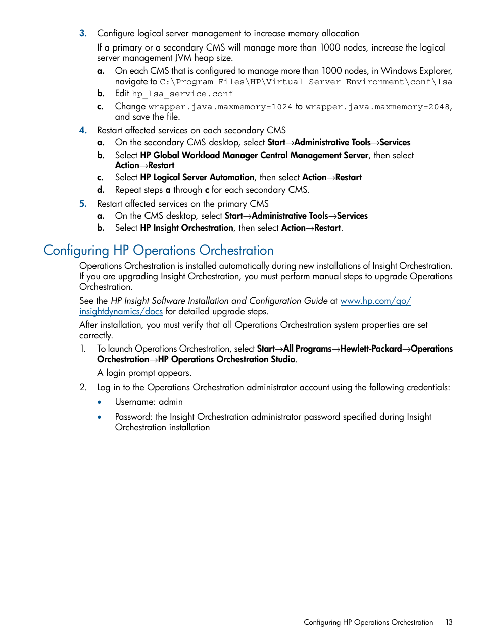 Configuring hp operations orchestration | HP Matrix Operating Environment Software User Manual | Page 13 / 137