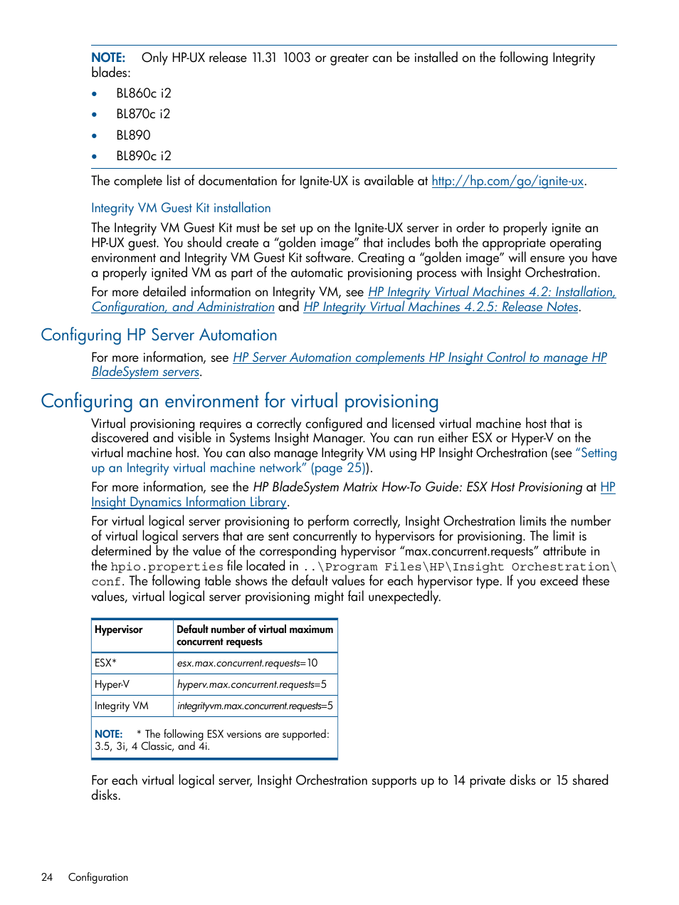 Integrity vm guest kit installation, Configuring hp server automation | HP Matrix Operating Environment Software User Manual | Page 24 / 137