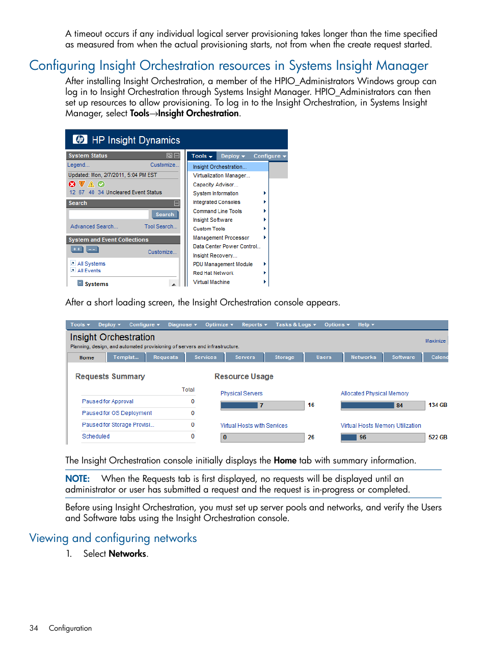 Viewing and configuring networks | HP Matrix Operating Environment Software User Manual | Page 34 / 137