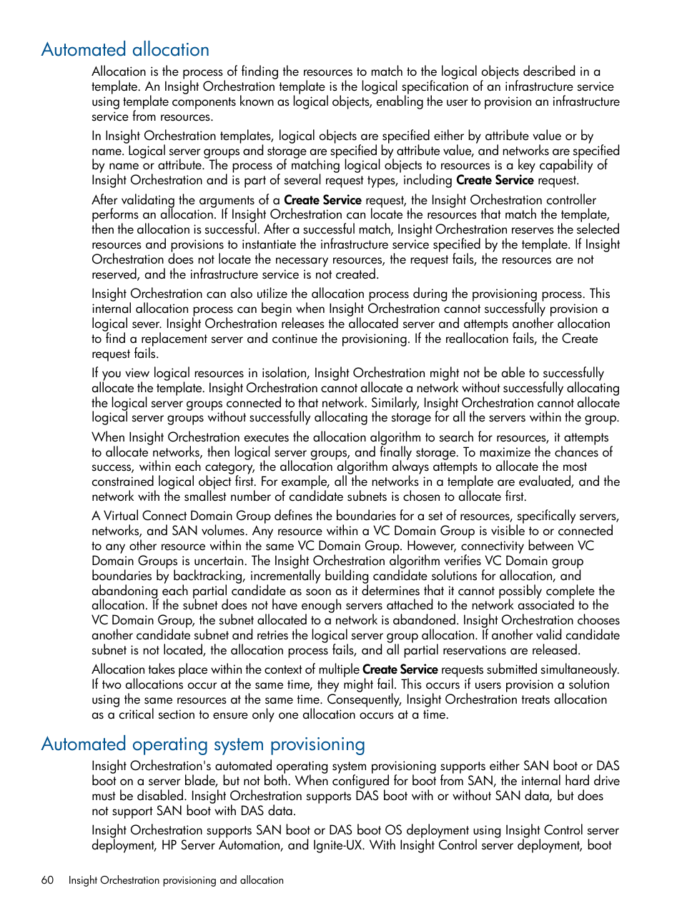 Automated allocation, Automated operating system provisioning | HP Matrix Operating Environment Software User Manual | Page 60 / 137