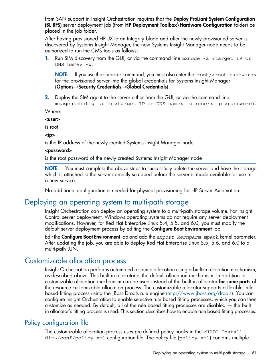 Customizable allocation process, Policy configuration file | HP Matrix Operating Environment Software User Manual | Page 61 / 137