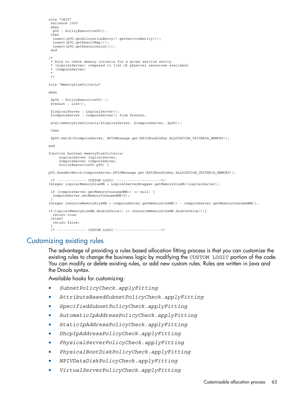 Customizing existing rules | HP Matrix Operating Environment Software User Manual | Page 63 / 137