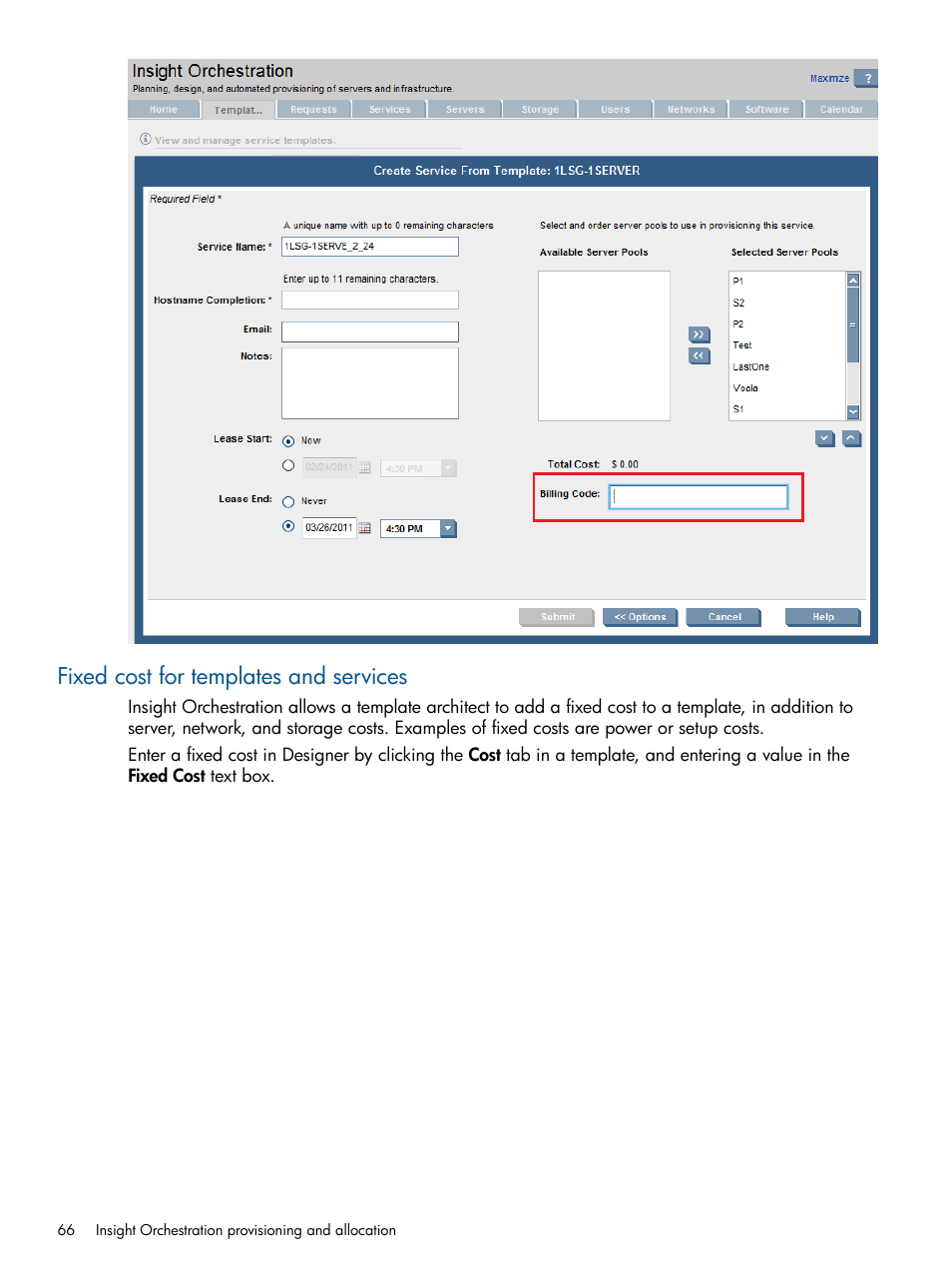 Fixed cost for templates and services | HP Matrix Operating Environment Software User Manual | Page 66 / 137