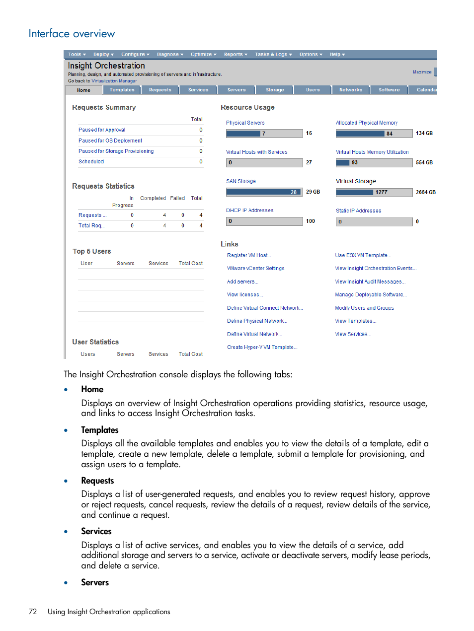 Interface overview | HP Matrix Operating Environment Software User Manual | Page 72 / 137