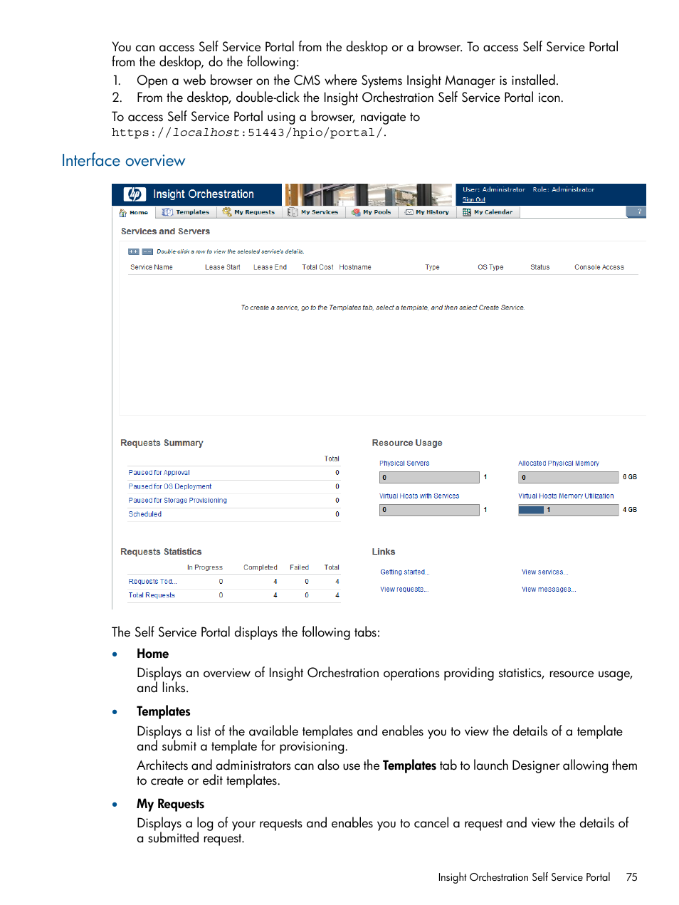 Interface overview | HP Matrix Operating Environment Software User Manual | Page 75 / 137