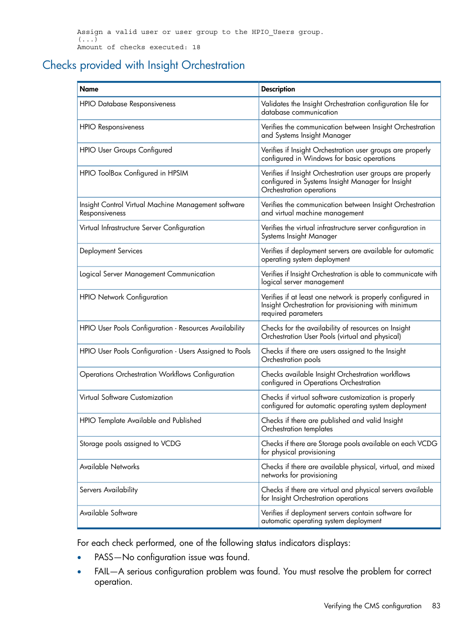 Checks provided with insight orchestration | HP Matrix Operating Environment Software User Manual | Page 83 / 137