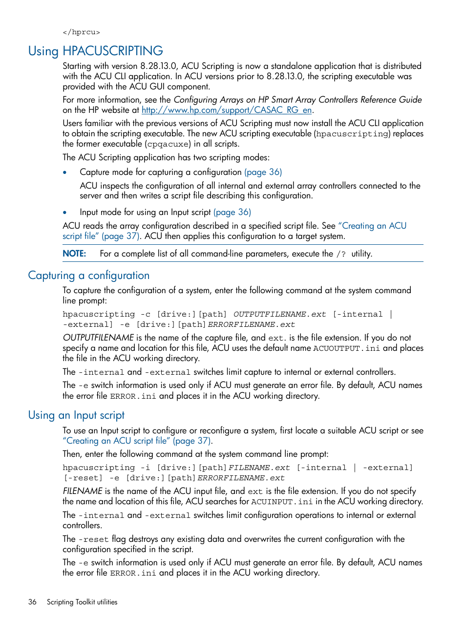 Using hpacuscripting, Capturing a configuration, Using an input script | Capturing a configuration using an input script | HP Scripting Toolkit for Linux User Manual | Page 36 / 68