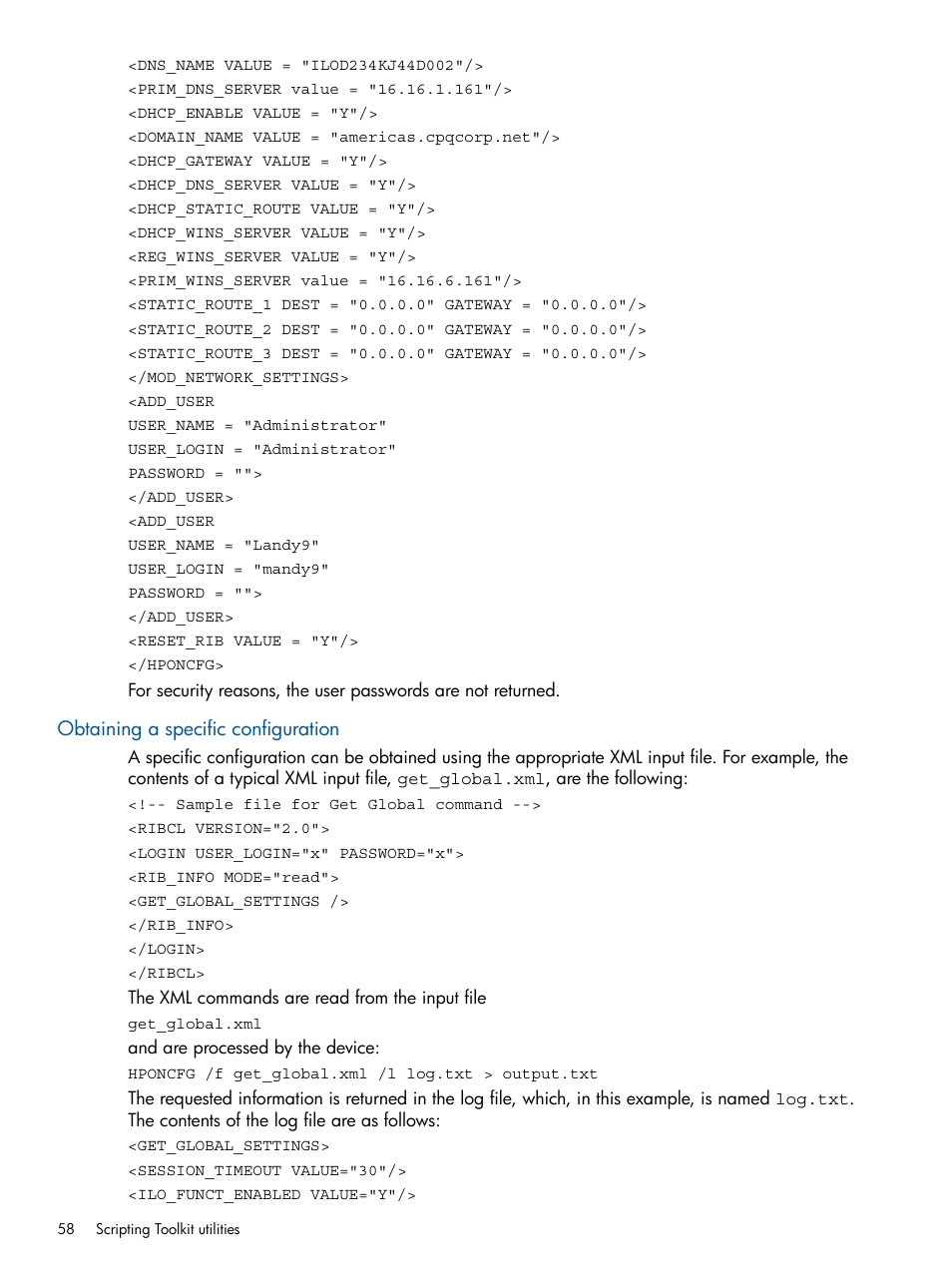 Obtaining a specific configuration | HP Scripting Toolkit for Linux User Manual | Page 58 / 68