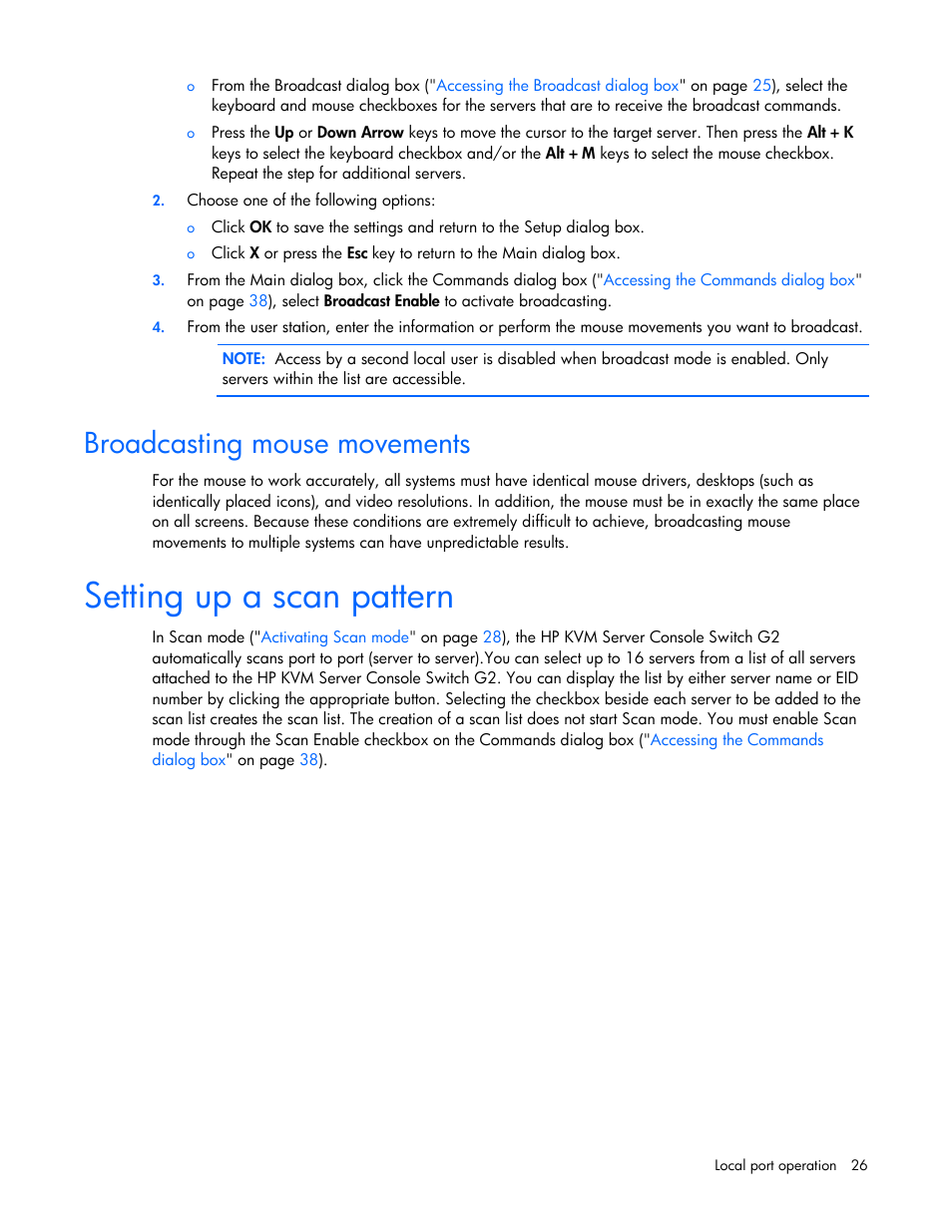 Broadcasting mouse movements, Setting up a scan pattern | HP Compaq Server Console Switches User Manual | Page 26 / 54
