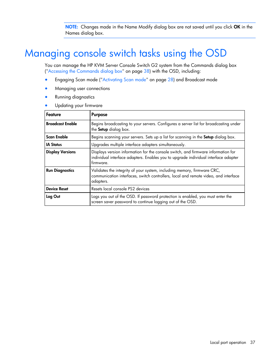 Managing console switch tasks using the osd | HP Compaq Server Console Switches User Manual | Page 37 / 54