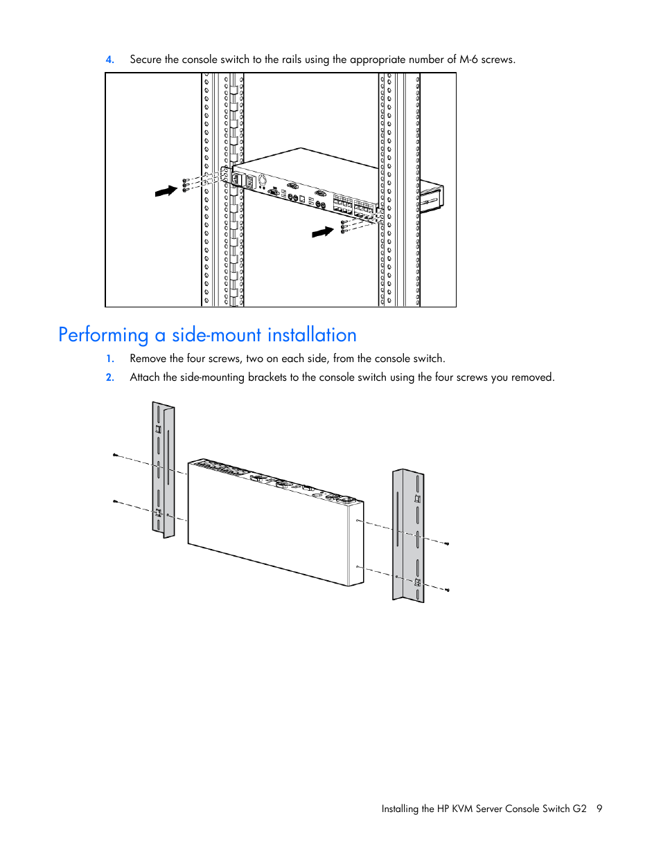 Performing a side-mount installation | HP Compaq Server Console Switches User Manual | Page 9 / 54