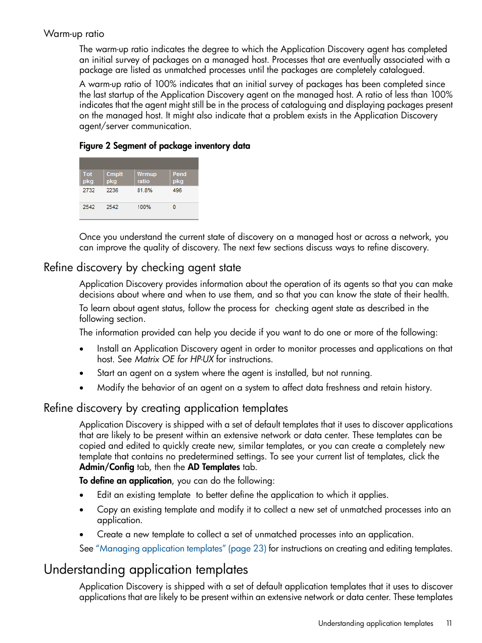 Warm-up ratio, Refine discovery by checking agent state, Refine discovery by creating application templates | Understanding application templates | HP Matrix Operating Environment Software User Manual | Page 11 / 79