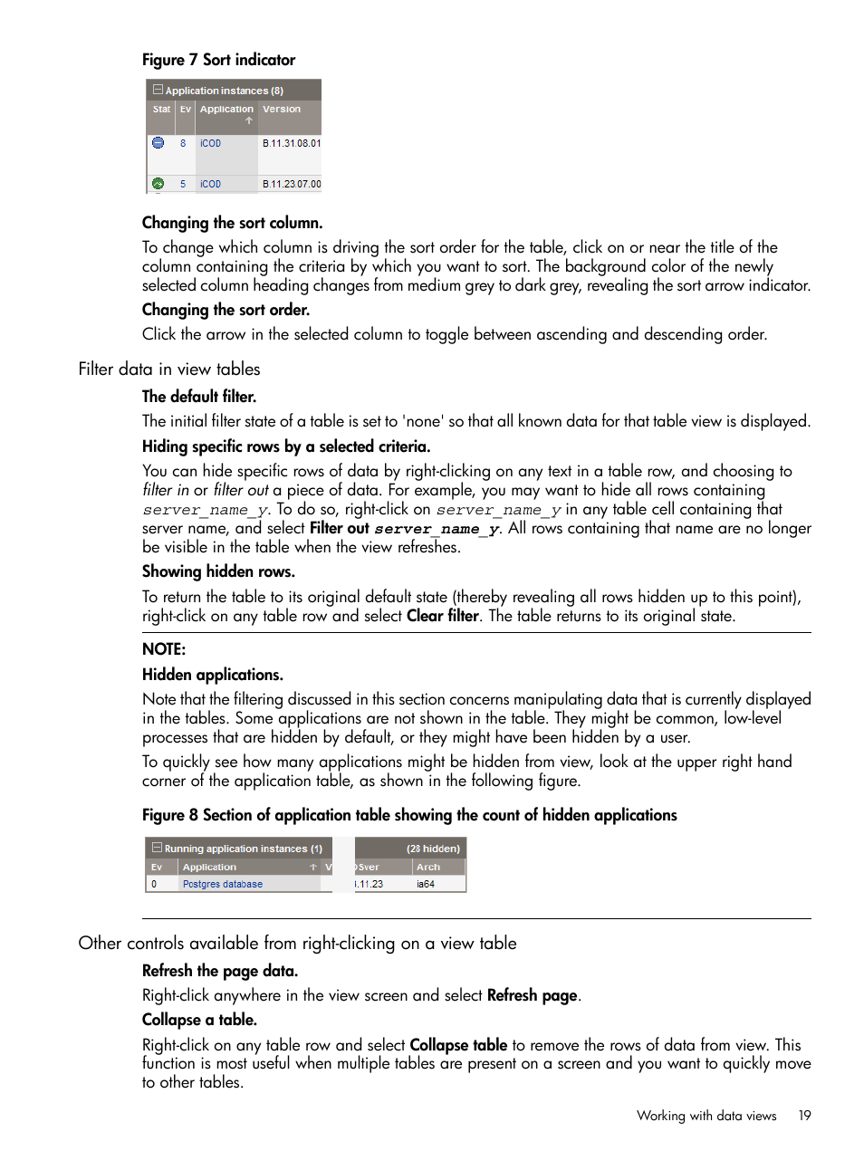 Filter data in view tables | HP Matrix Operating Environment Software User Manual | Page 19 / 79