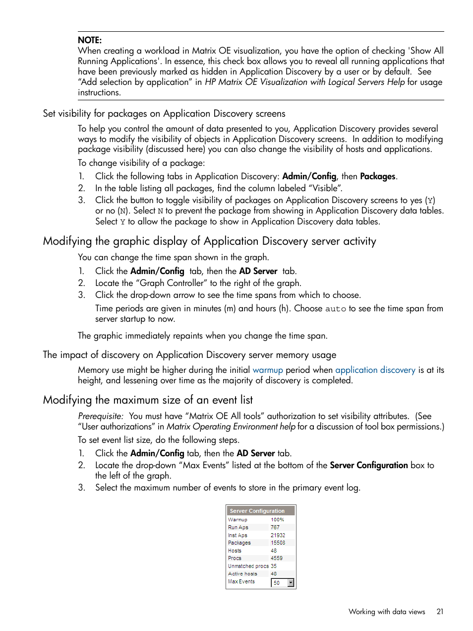 Modifying the maximum size of an event list | HP Matrix Operating Environment Software User Manual | Page 21 / 79