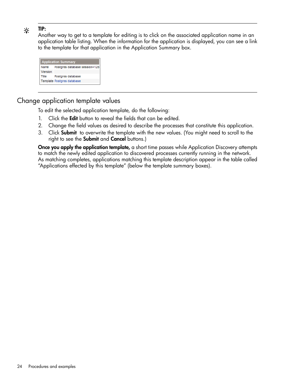 Change application template values | HP Matrix Operating Environment Software User Manual | Page 24 / 79