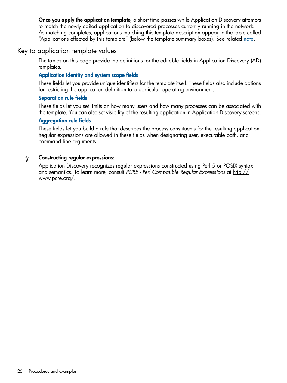 Key to application template values | HP Matrix Operating Environment Software User Manual | Page 26 / 79