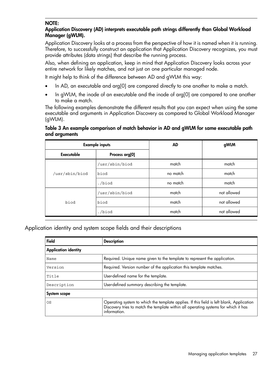 Application identity and system scope fields | HP Matrix Operating Environment Software User Manual | Page 27 / 79