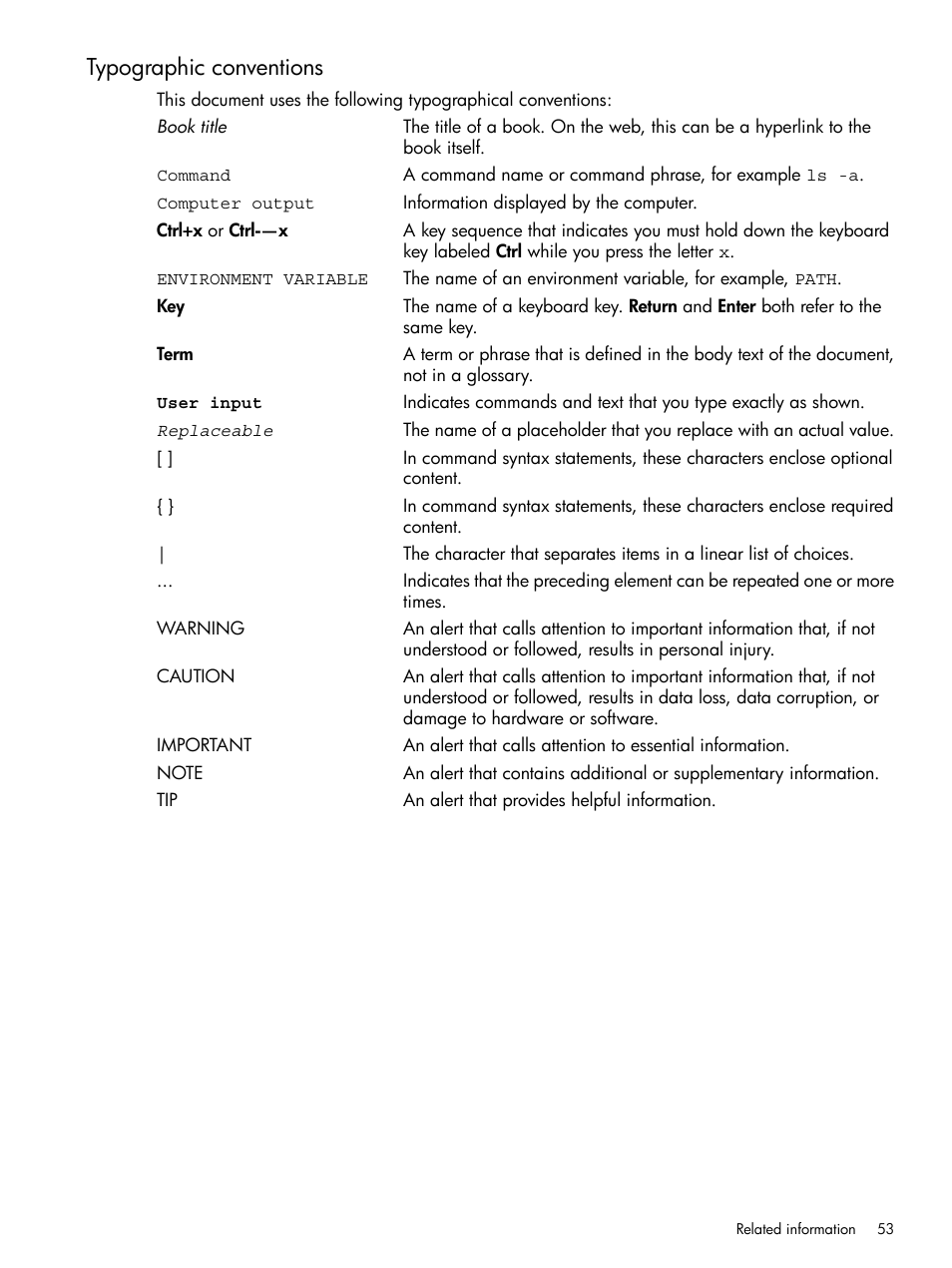 Typographic conventions | HP Matrix Operating Environment Software User Manual | Page 53 / 79