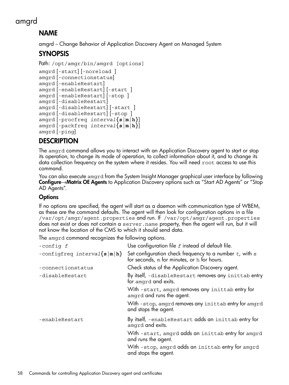 Amgrd, Name, Synopsis | Description | HP Matrix Operating Environment Software User Manual | Page 58 / 79