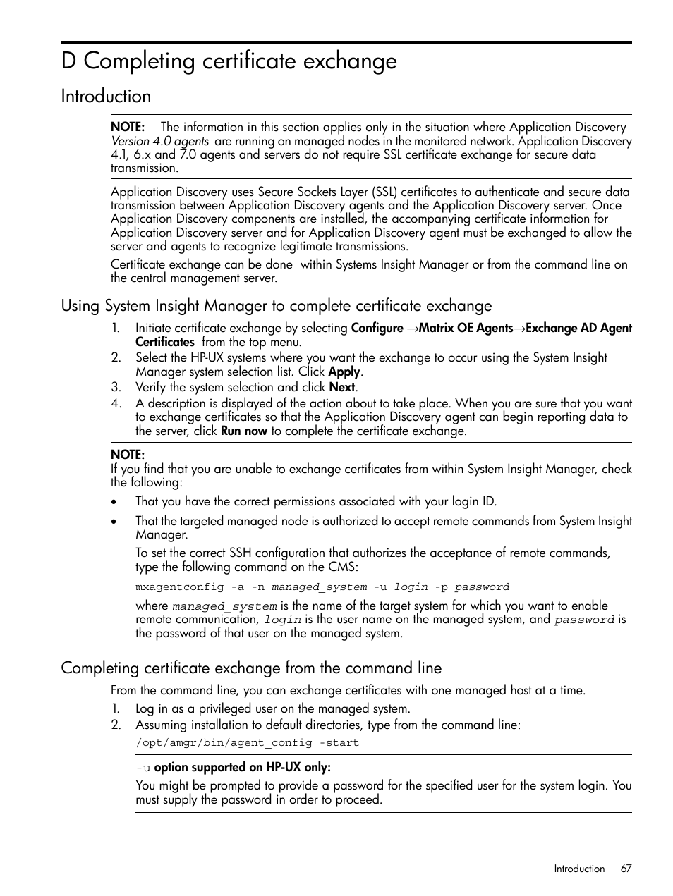 D completing certificate exchange, Introduction | HP Matrix Operating Environment Software User Manual | Page 67 / 79