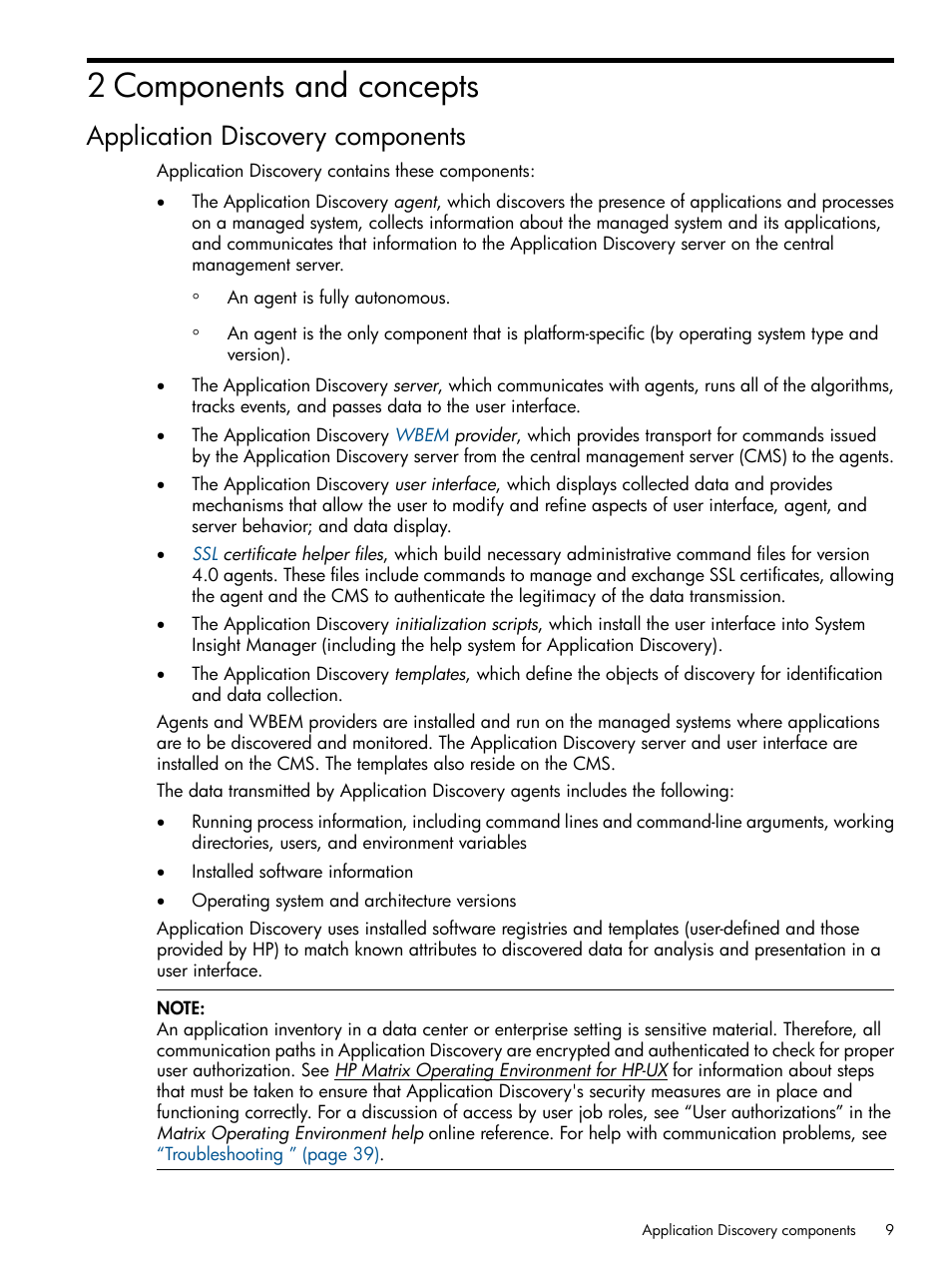 2 components and concepts, Application discovery components | HP Matrix Operating Environment Software User Manual | Page 9 / 79