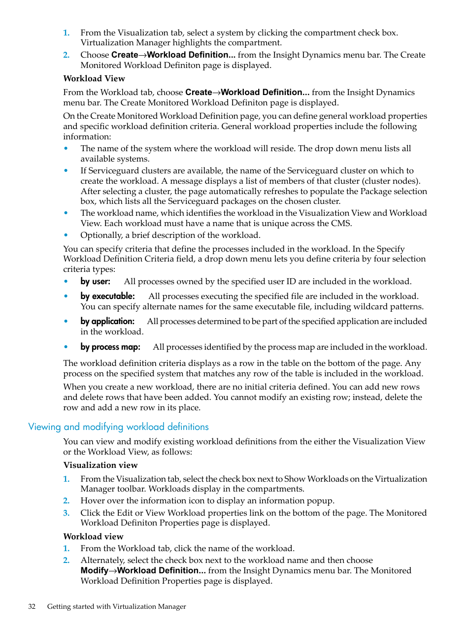 Viewing and modifying workload definitions | HP Matrix Operating Environment Software User Manual | Page 32 / 104