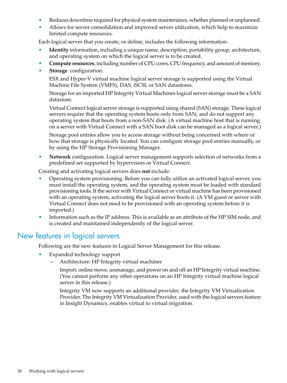 New features in logical servers | HP Matrix Operating Environment Software User Manual | Page 38 / 104