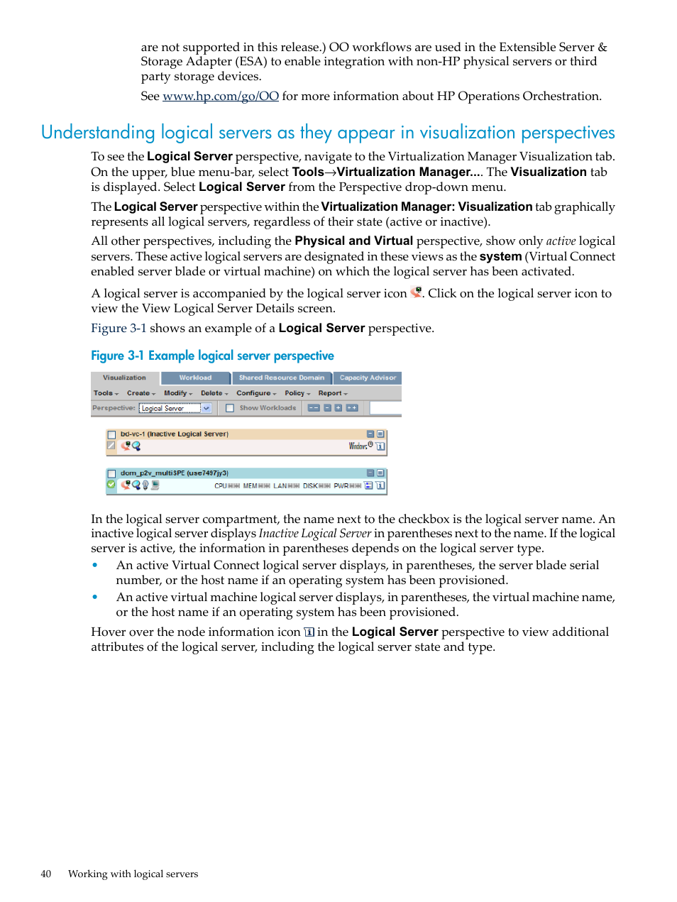 Example logical server perspective, Understanding logical servers as they appear in | HP Matrix Operating Environment Software User Manual | Page 40 / 104