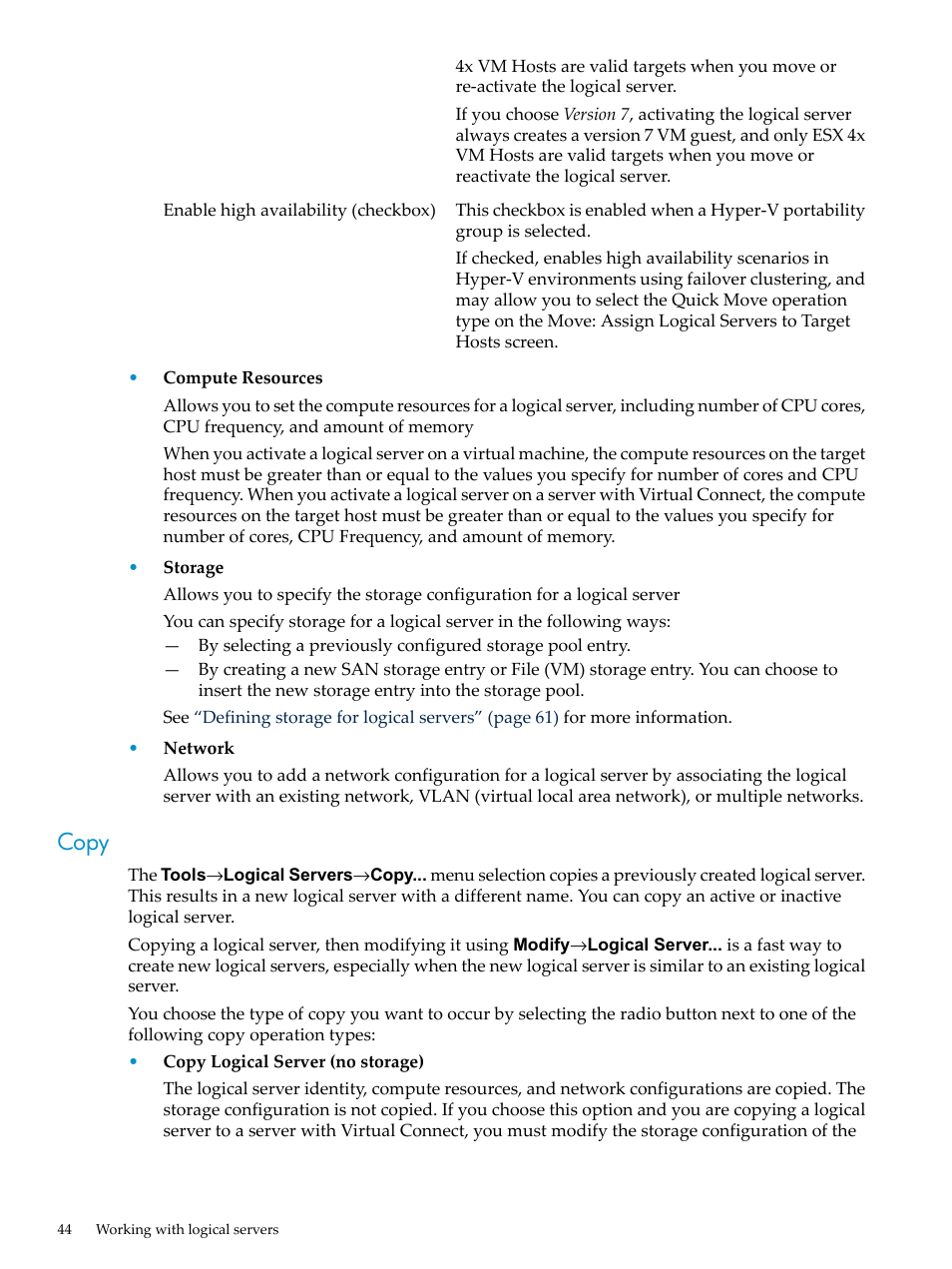 Copy | HP Matrix Operating Environment Software User Manual | Page 44 / 104