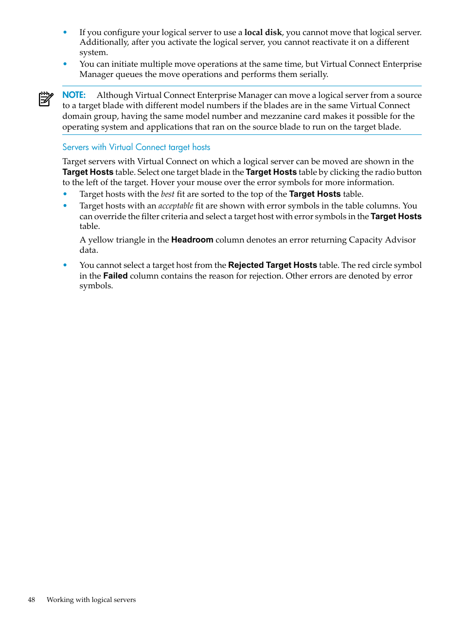 Servers with virtual connect target hosts | HP Matrix Operating Environment Software User Manual | Page 48 / 104