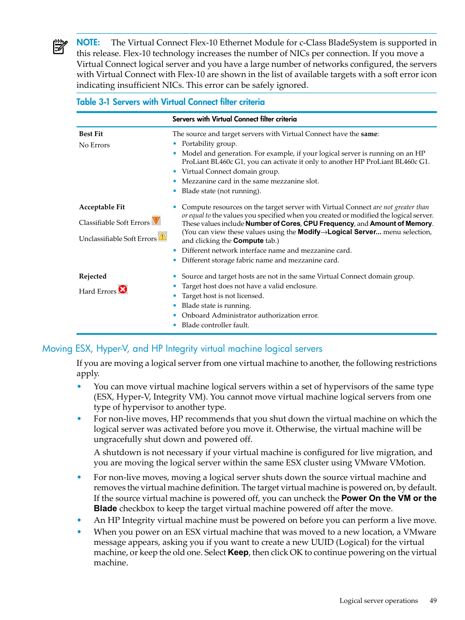 Servers with virtual connect filter criteria | HP Matrix Operating Environment Software User Manual | Page 49 / 104