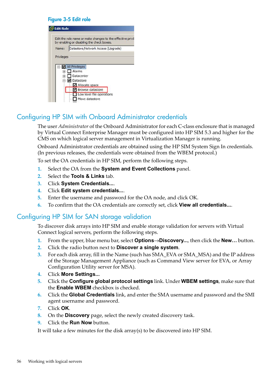 Configuring hp sim for san storage validation, Edit role | HP Matrix Operating Environment Software User Manual | Page 56 / 104