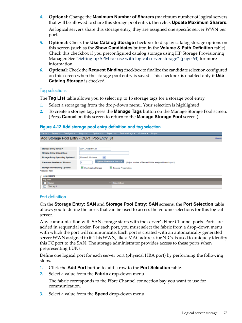 Tag selections, Port definition, Tag selections port definition | HP Matrix Operating Environment Software User Manual | Page 73 / 104