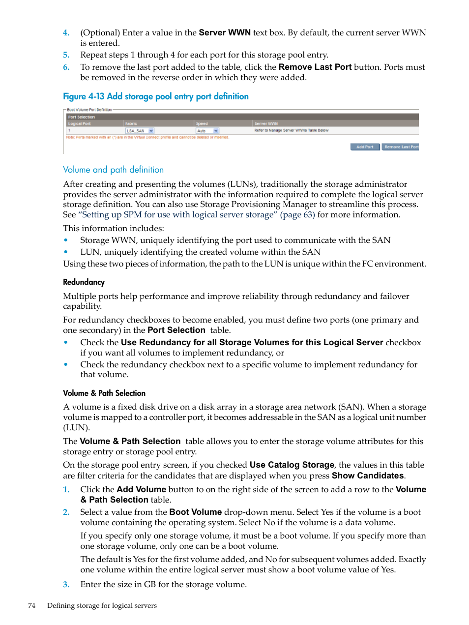 Volume and path definition, Add storage pool entry port definition | HP Matrix Operating Environment Software User Manual | Page 74 / 104