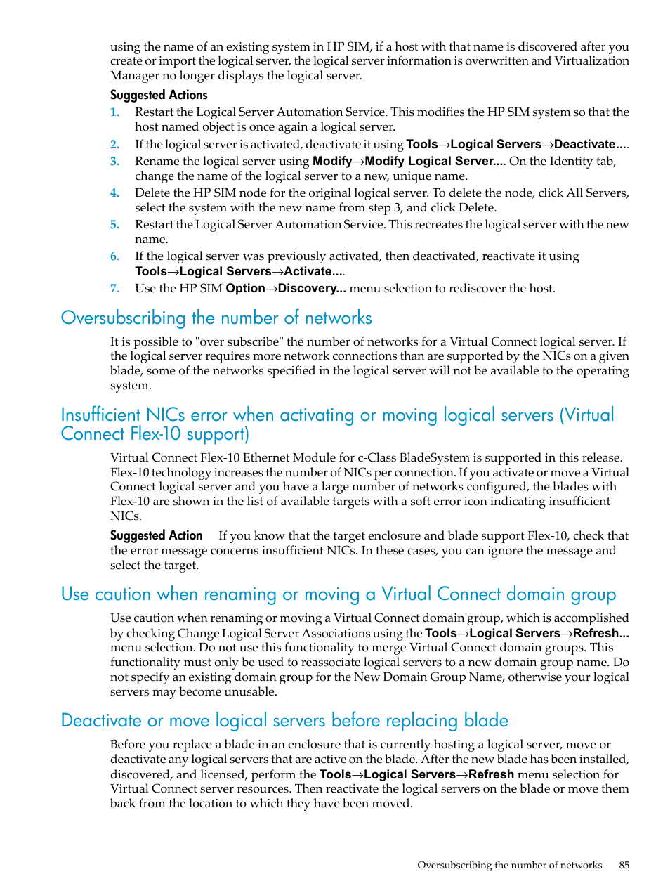 Oversubscribing the number of networks | HP Matrix Operating Environment Software User Manual | Page 85 / 104