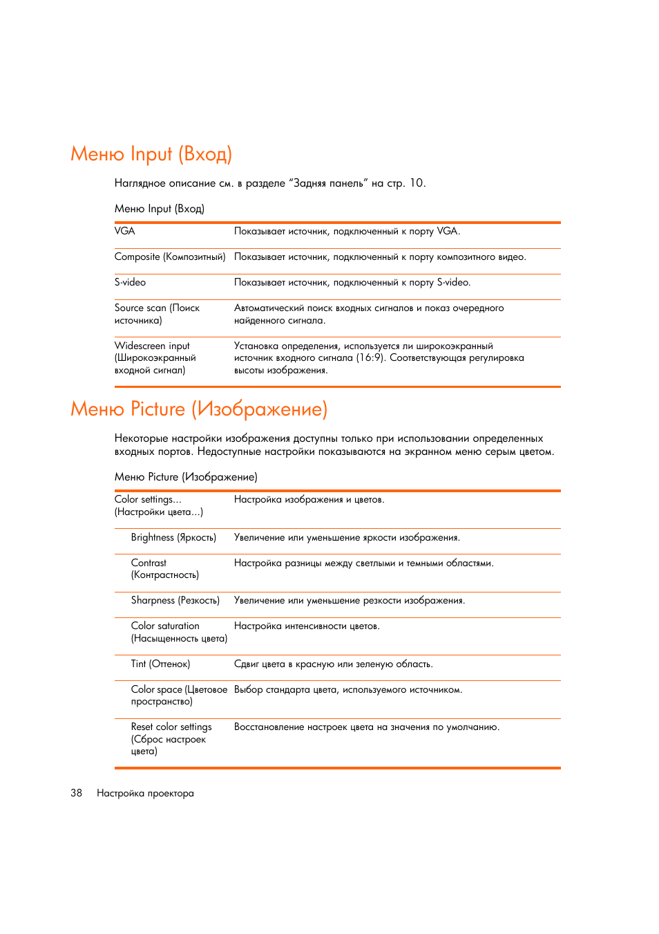 Мен input (вход), Мен picture (изображение), Ῡ‎‗ input (῞‟‘‍) ῡ‎‗ picture (ῥ‑‘ ‚ ‐‎‗‒‎) | Ῡ‎‗ input (῞‟‘‍), Ῡ‎‗ picture (ῥ‑‘ ‚ ‐‎‗‒‎) | HP Цифровой проектов HP mp2220 User Manual | Page 38 / 66