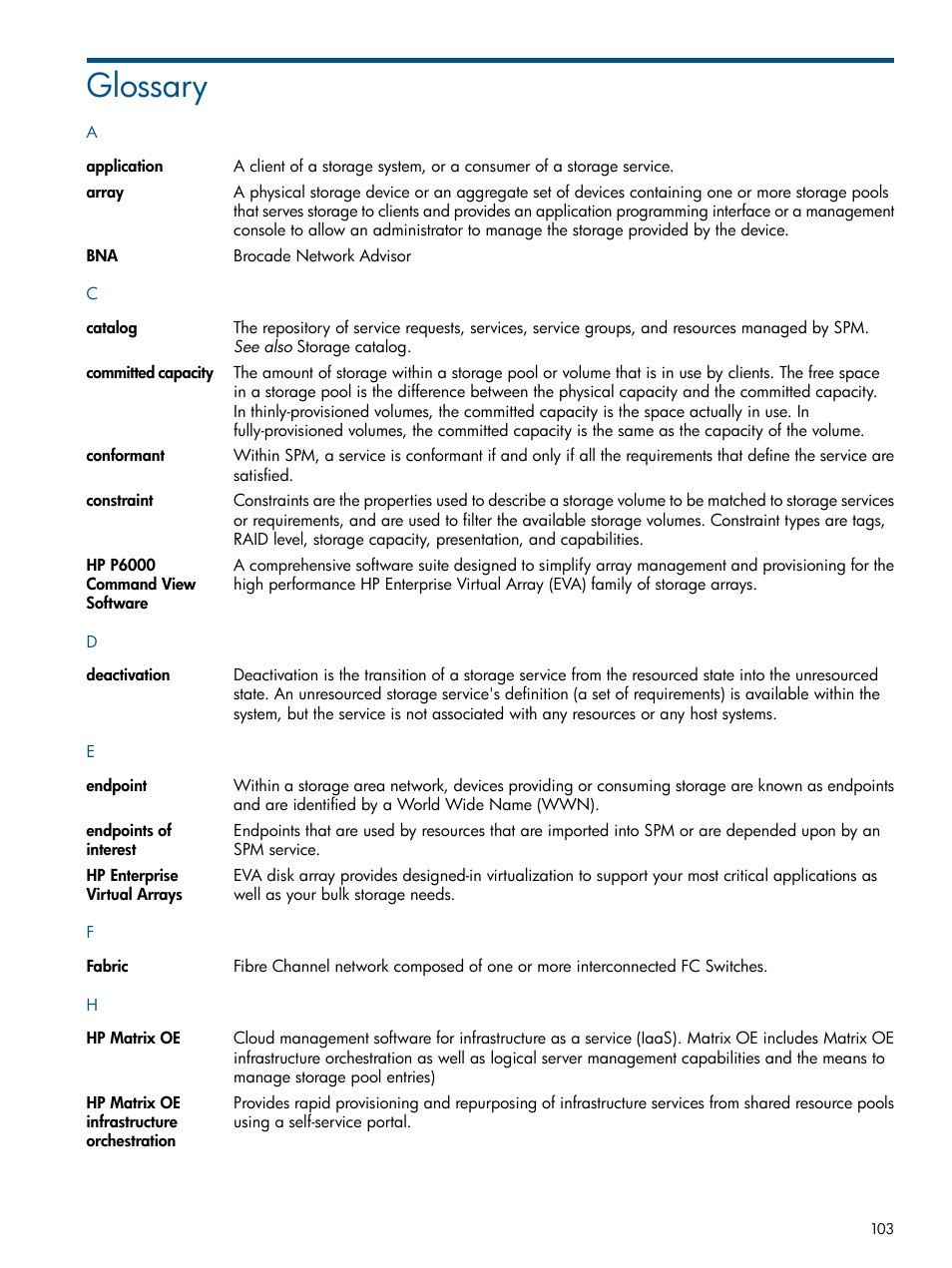 Glossary | HP Matrix Operating Environment Software User Manual | Page 103 / 107