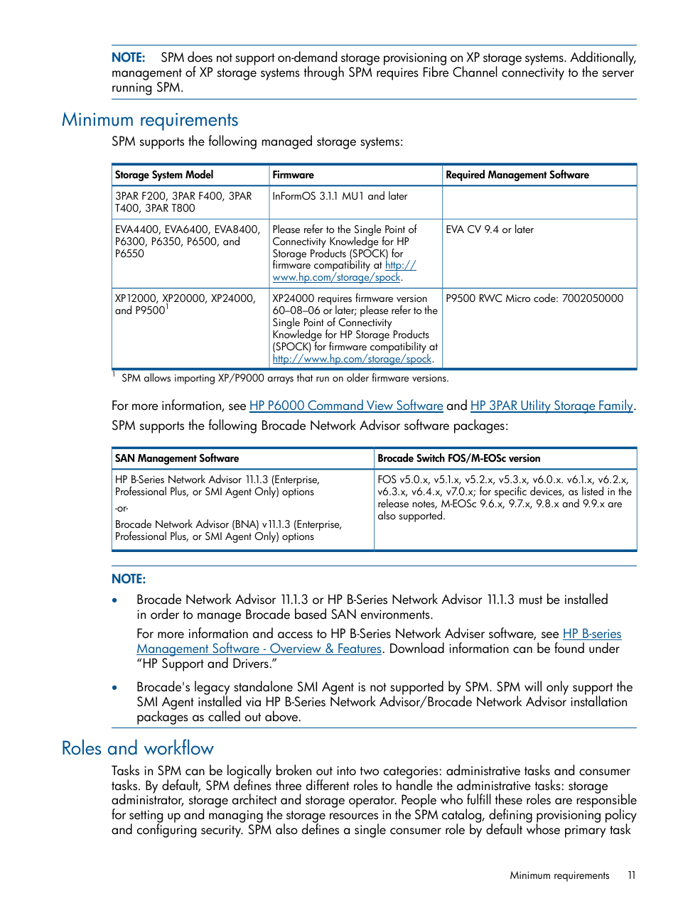 Minimum requirements, Roles and workflow, Minimum requirements roles and workflow | HP Matrix Operating Environment Software User Manual | Page 11 / 107