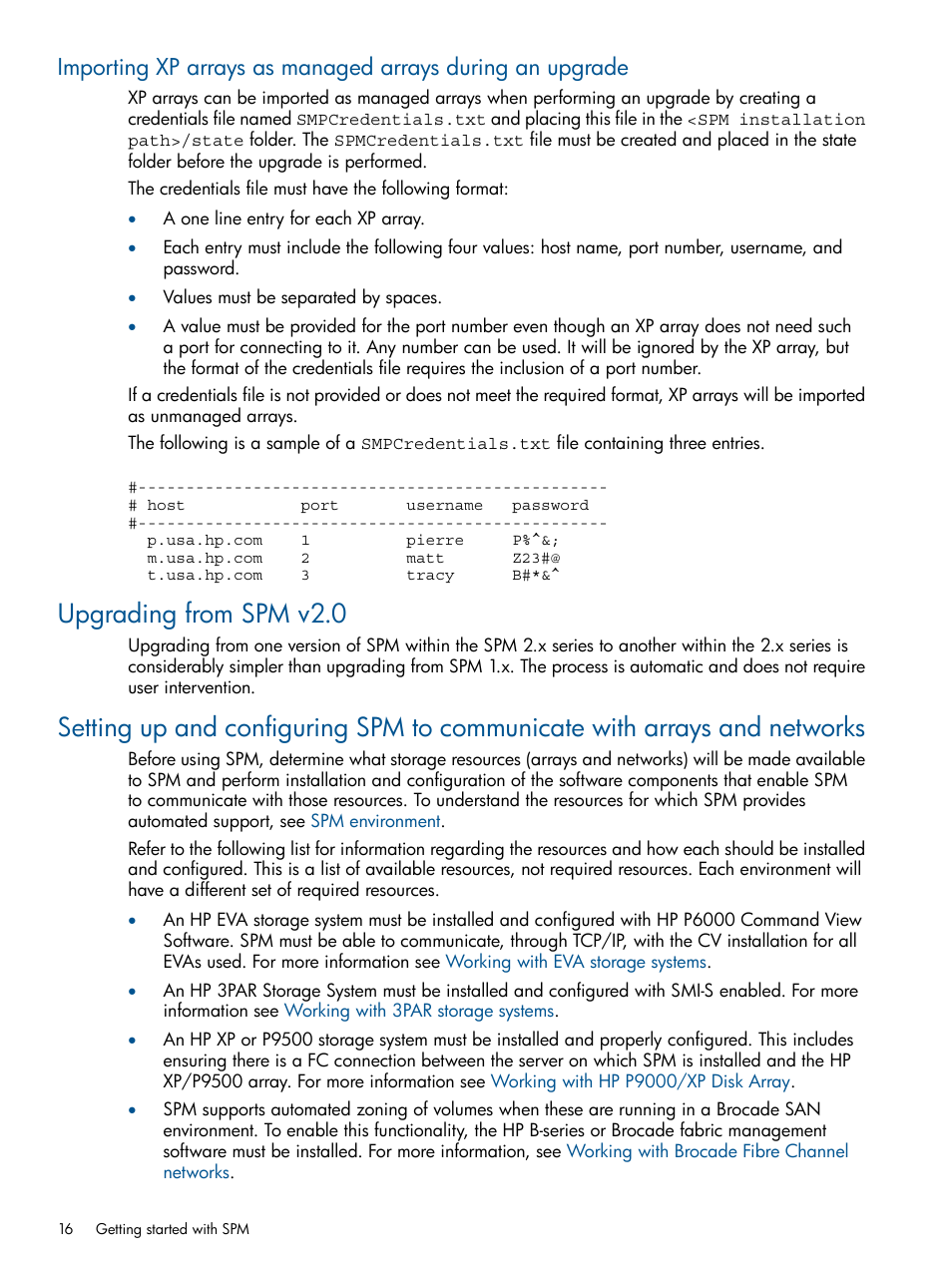 Upgrading from spm v2.0 | HP Matrix Operating Environment Software User Manual | Page 16 / 107