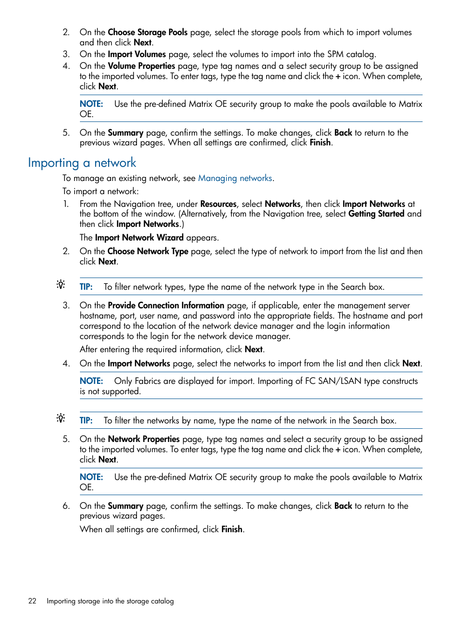 Importing a network | HP Matrix Operating Environment Software User Manual | Page 22 / 107