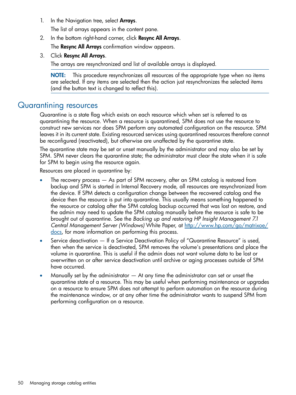 Quarantining resources | HP Matrix Operating Environment Software User Manual | Page 50 / 107