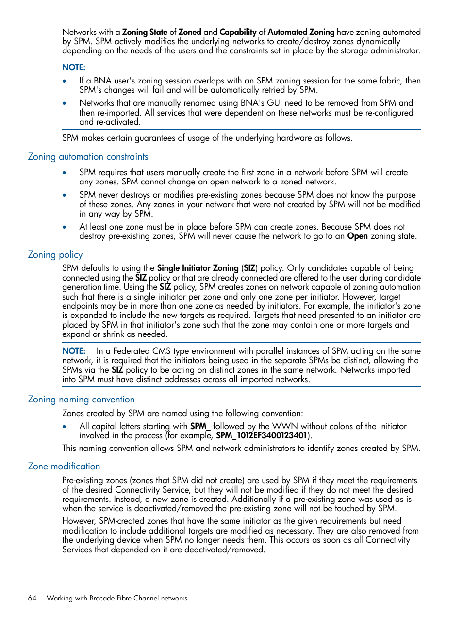 Zoning automation constraints, Zoning policy, Zoning naming convention | Zone modification | HP Matrix Operating Environment Software User Manual | Page 64 / 107