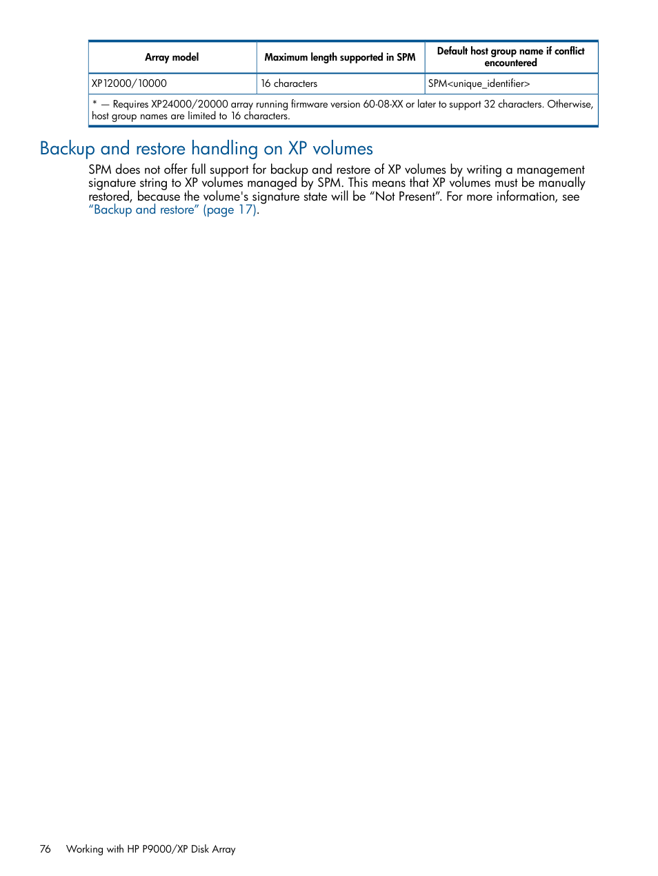 Backup and restore handling on xp volumes | HP Matrix Operating Environment Software User Manual | Page 76 / 107